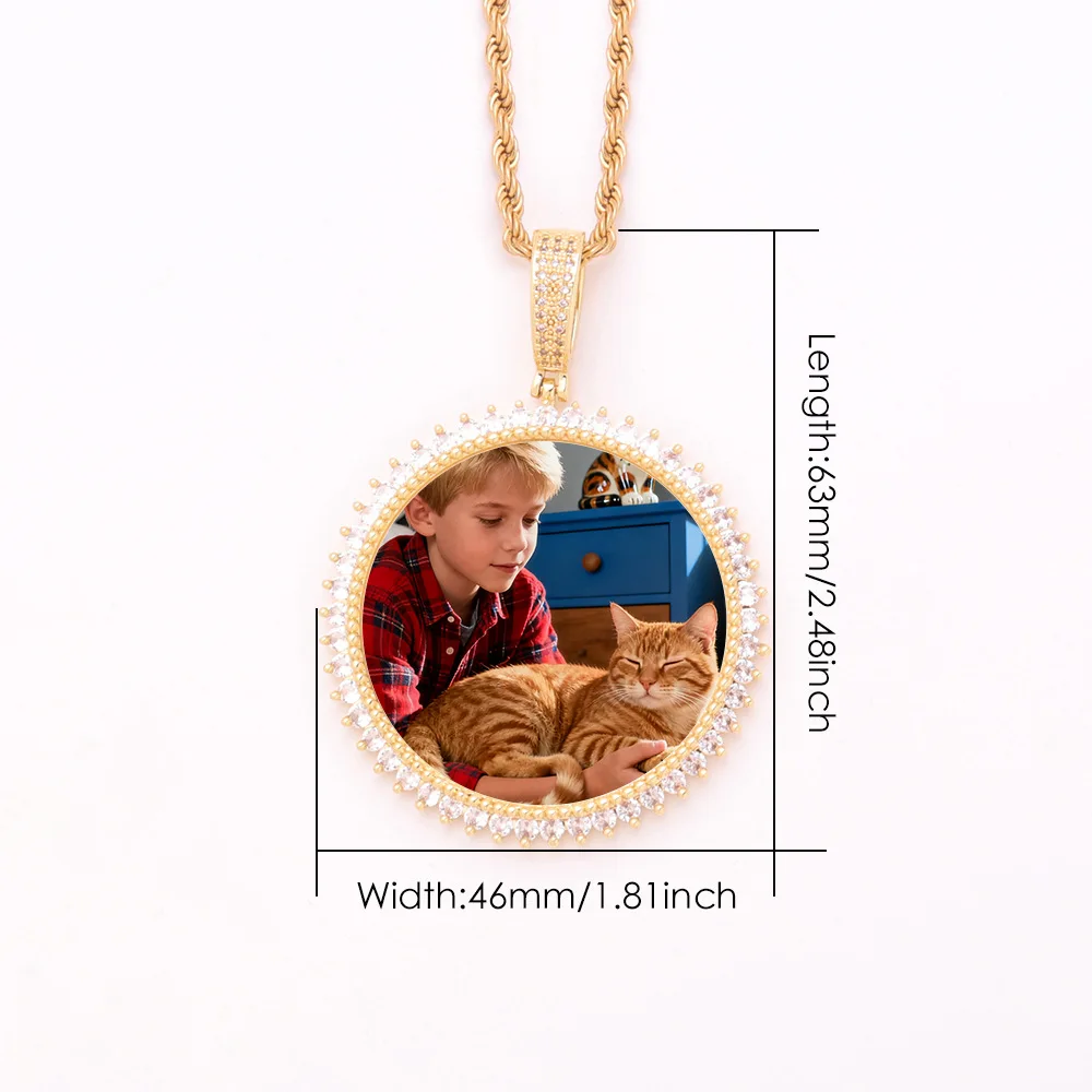45mm Hip Hop Iced Out DIY Photo CZ Pendant Custom Picture Pendant Necklace Personalized Women Men Rapper Jewelry For Him Her