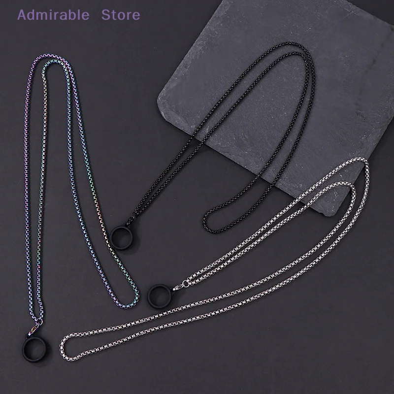 [W]Anti-Lost Pen Lanyard Anti-drop Portable Metal Chain Necklace Lanyard Metal Lanyard Sling Snake Bone Chain With Rubble Ring