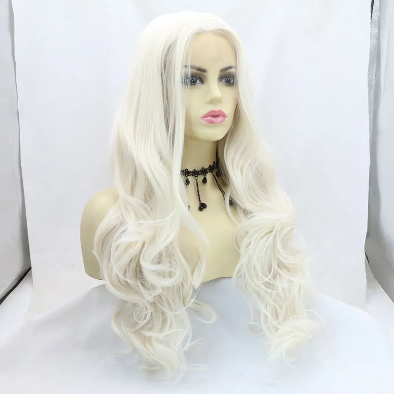 Natural White Loose Wave Hair Synthetic 13X4 Lace Front Wigs High Quality Heat Resistant Fiber Hair Middle Parting For Women Wig