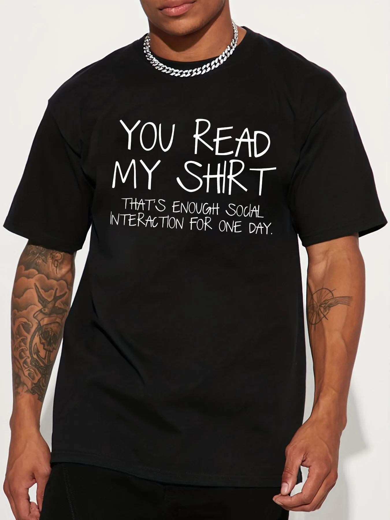 Funny Men's Black Graphic T-Shirt You Read My Shirt Thats Enough Social Interaction for One Day Bold Letter Print 100% Cotton Heavyweight Short Sleeve Casual Streetwear Tee