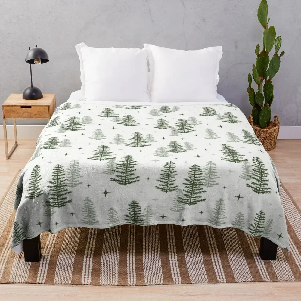 

Christmas Night with green trees Throw Blanket funny gift Summer Plush Sleeping Bag Blankets