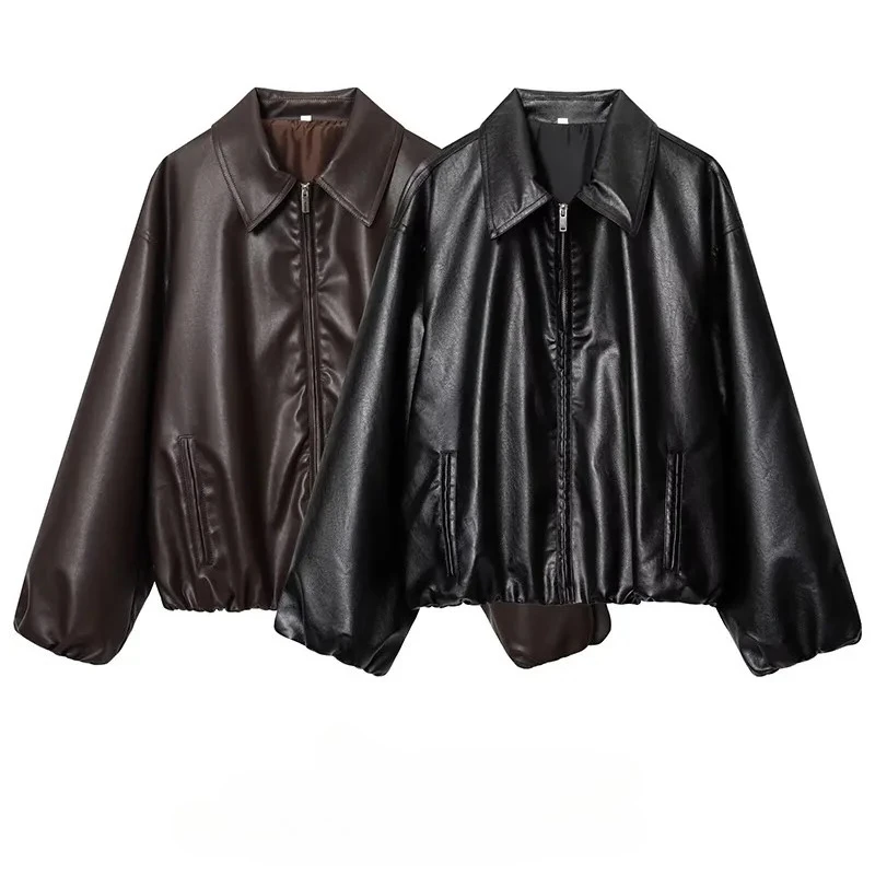 Vêtements d'extérieur de pilote polyvalents pour femmes, nouveau Design Sense, en cuir synthétique, longue fermeture à glissière, automne