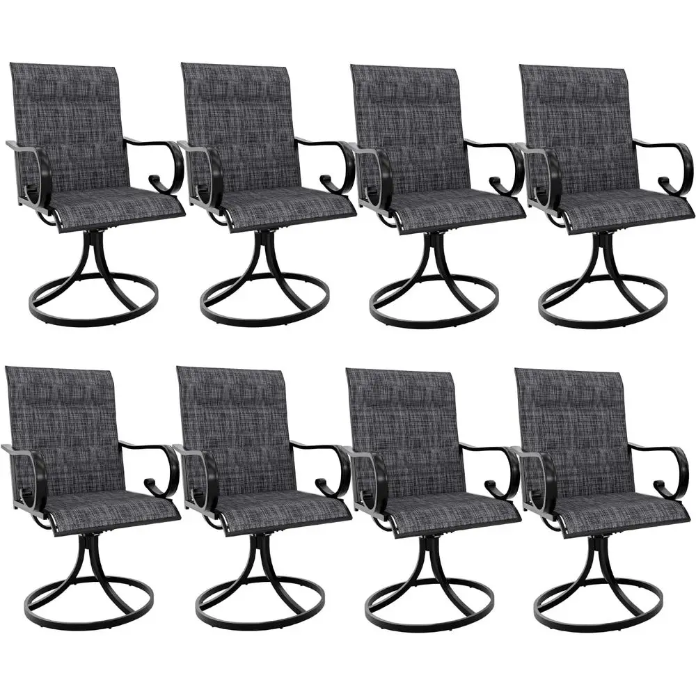 

8-Piece Swivel High-Back Padded Textilene Outdoor Dining Chair Set, Weather-Resistant Metal Frame, Suitable for Patio, Garden, L