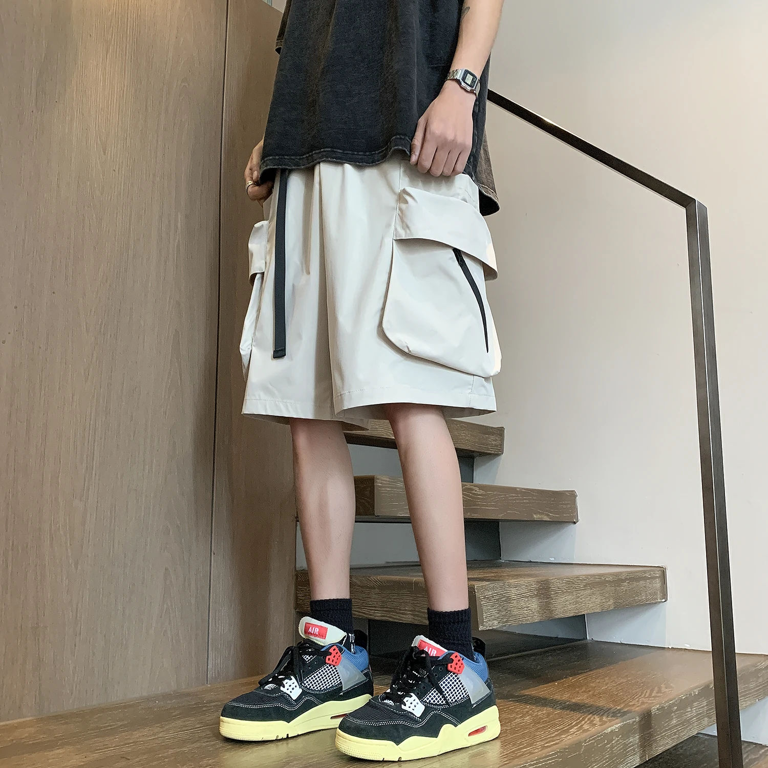 2024 Summer New Japanese Style Large Size Thin Shorts Men Loose Knee Length Pants Hip Hop Streetwear Male Short Trousers