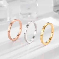 2mm Thin Stackable Ring Stainless Steel Roman Numeral Ring for Women Girl Size 4-10