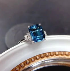 7mm*9mm VVs Grade 100% Natural London Blue Topaz Ring for Daily Wear 925 Sterling Silver Topaz Jewelry Gift for Woman