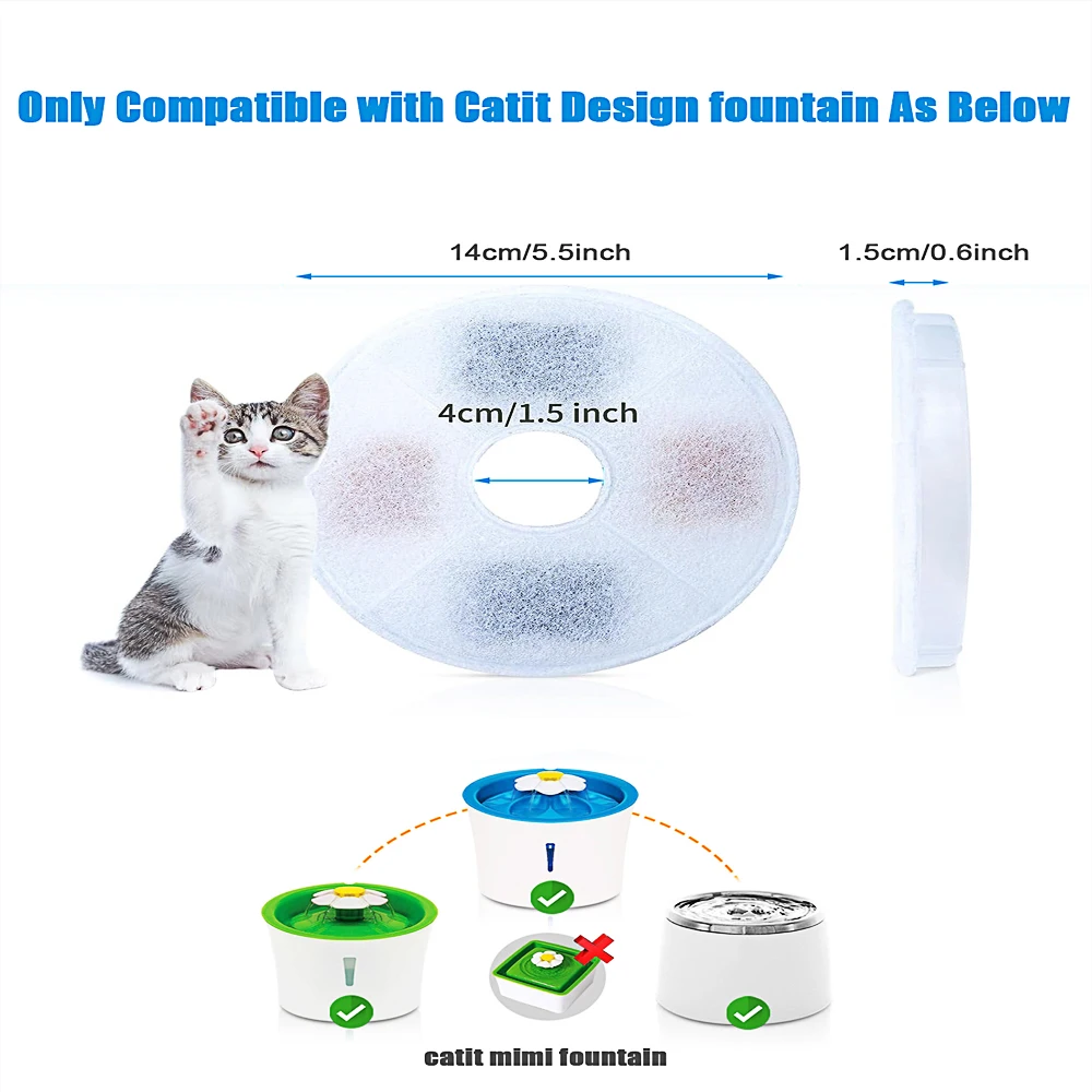 Pet Cat Dog Water Fountain Dispenser Filter Active Carbon Replacement Filter Element Suitable For Round Automatic Water Feeders