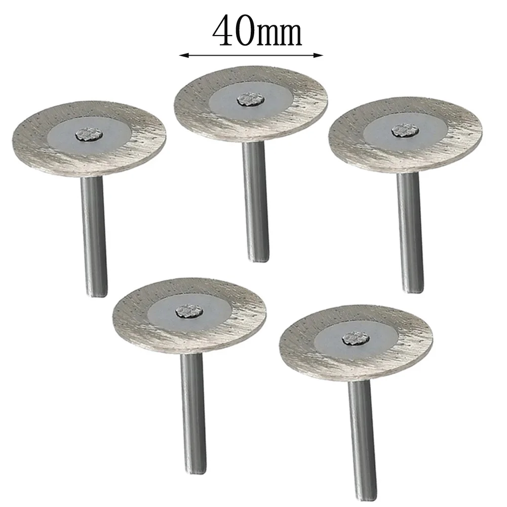 5Pcs Diamond Cutting Disc 6mm Shank 40mm Circular Saw Blade W/ Mandrel For Wood Metal Stone Cutting Electric Grinder Rotary Tool