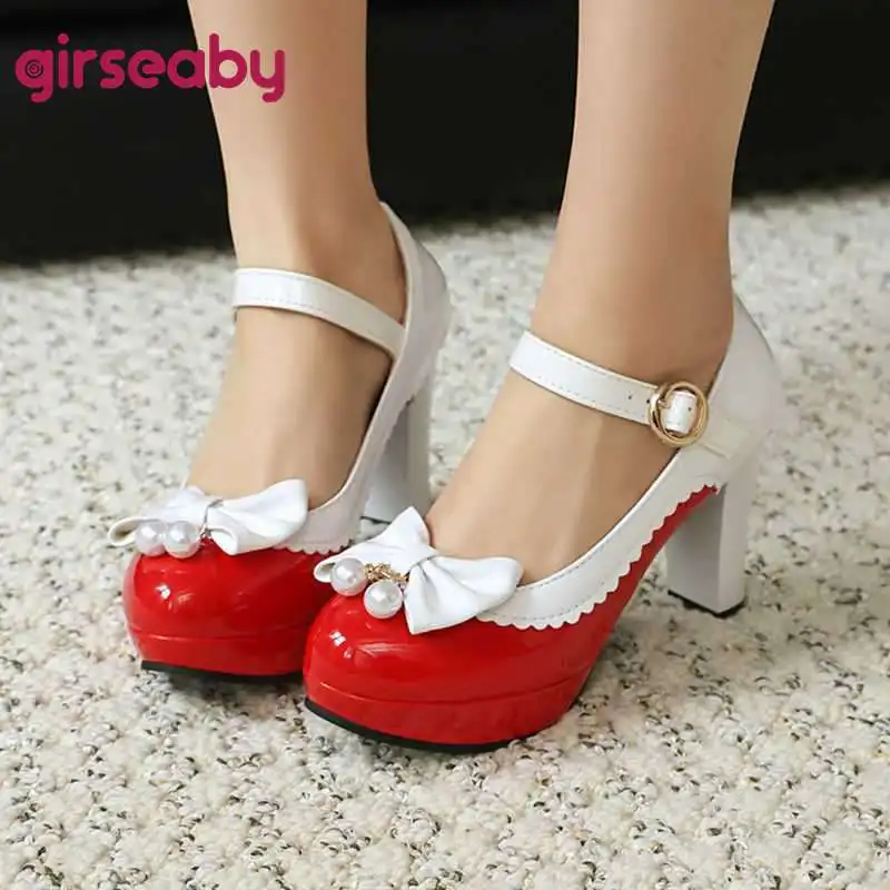 

Элегантные женские туфли Girseaby на каблуке 9,5 см, платформе 2 см, с круглым носком, ремешком с пряжкой, большие размеры 34-48, 44, 45, 46, 47, черные, синие, красные, зеленые