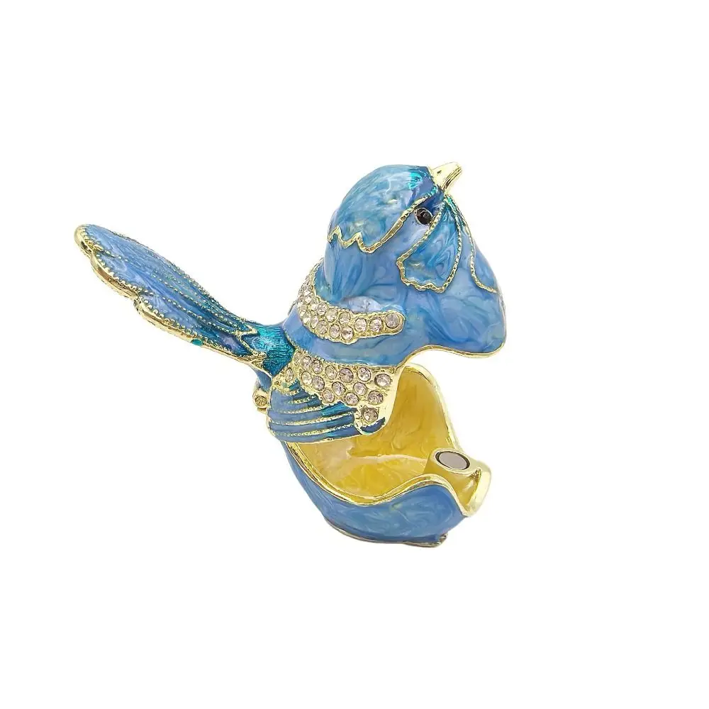 Mini Size Bird Trinket Box Pink Blue Color Exquisite Craftsmanship Enameled Animal Figurines Metal Material