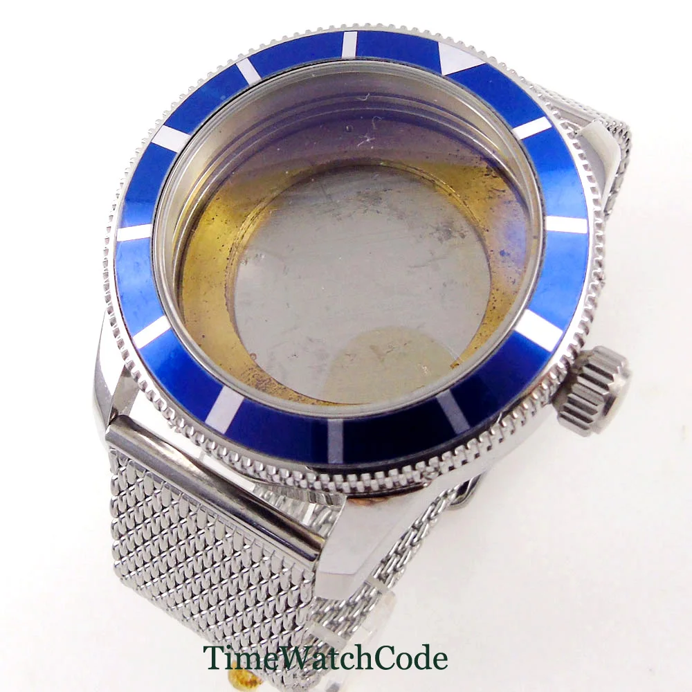 

46mm Watch Case Accessories Fit for Miyota8215 821A ETA2836 Mingzhu2813 Movement Aluminum Bezel Insert Steel Mesh Strap