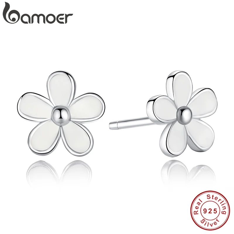 925 Sterling Silver Darling Daisy Stud Earring White Enamel With Clear CZ Compatible with Jewelry Special Store PAS409