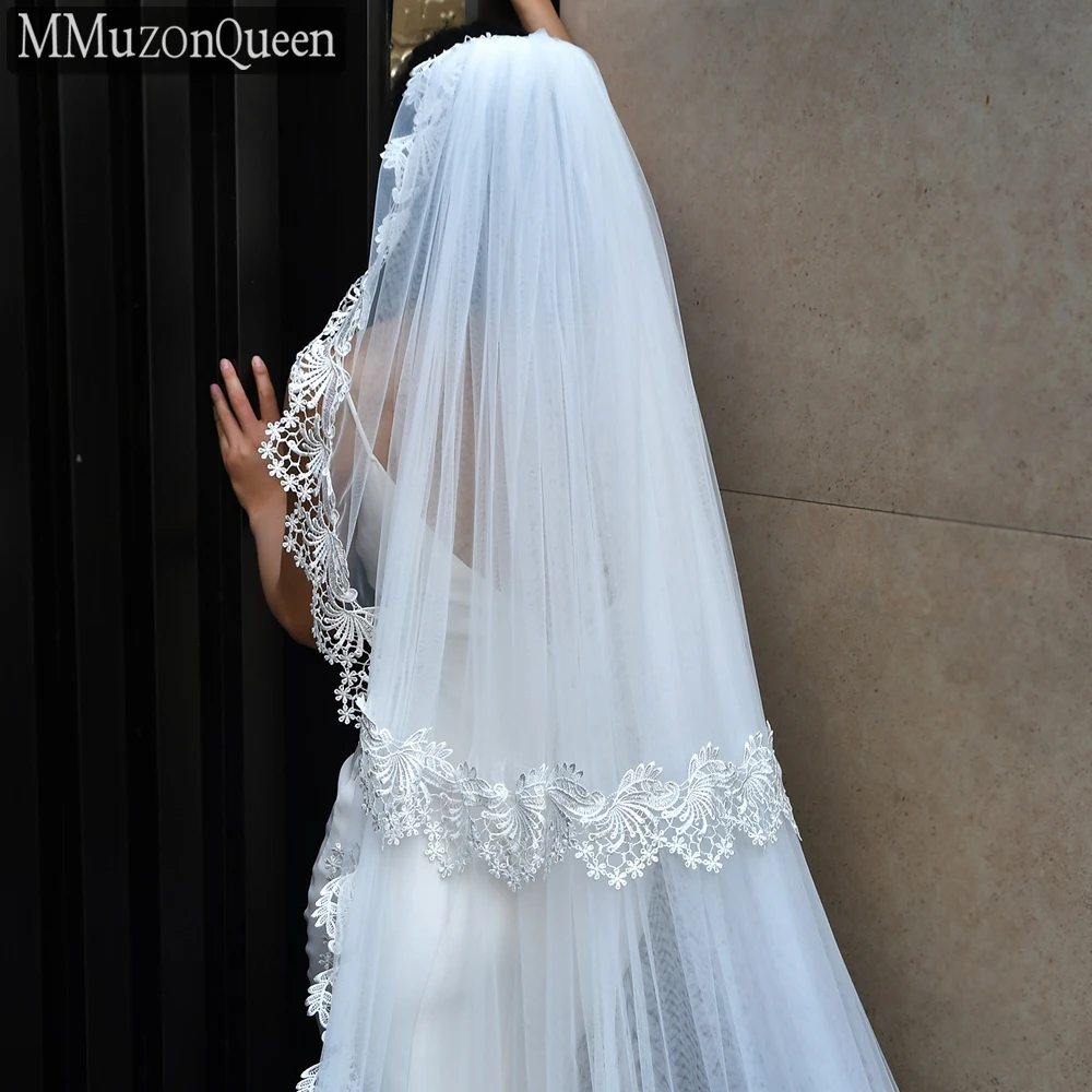 MMQ Classic 2-Layer Lace Embroidery Edging Bridal Veil Cathedral Wedding Accessory welon ślubny katedralny M23