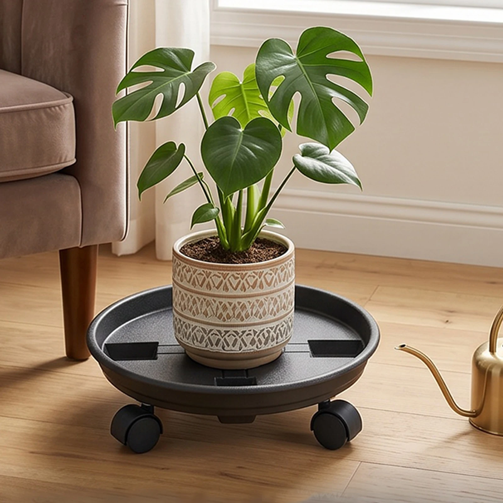 30cm Plastic Plant Caddy with Wheels Planter Trolley Tray Rolling Plant Dolly for Home Garden Office Indoor Outdoor Use