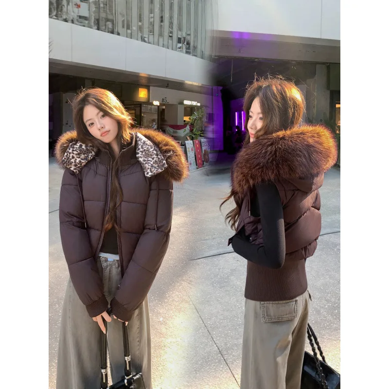 Women Cotton Padded Jacket Removable Sleeves Large Fur Collar Short Jacket Winter Coat Thick Cotton Clothes Female Outerwear