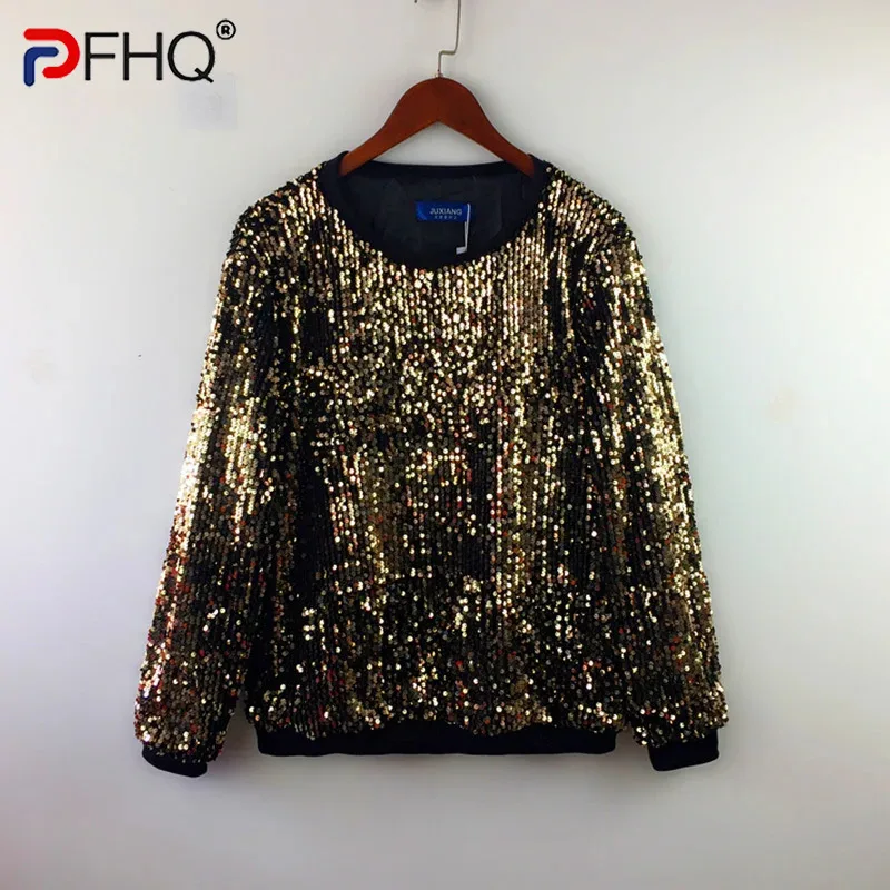 PFHQ Men\'s Sequin Sweater Pullover Fashion Stage Performance Costume Personality Handsome Advanced Glisten Tops Autumn 21Z3709