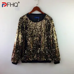 PFHQ Men's Sequin Sweater Pullover Fashion Stage Performance Costume Personality Handsome Advanced Glisten Tops Autumn 21Z3709