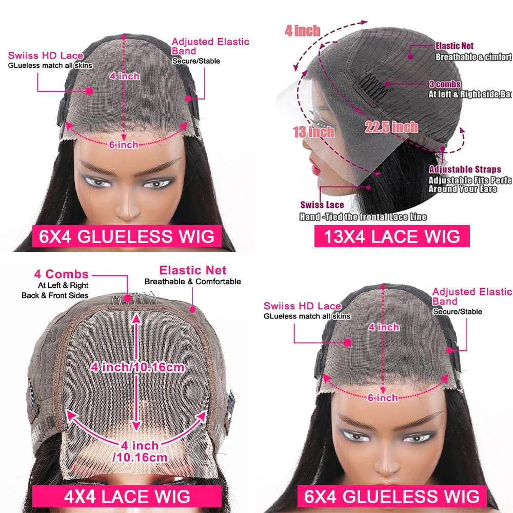 Yaki-Peluca de cabello humano liso para mujer, postizo de encaje de 6x4, sin pegamento pelo rizado, corte Bob, 100%