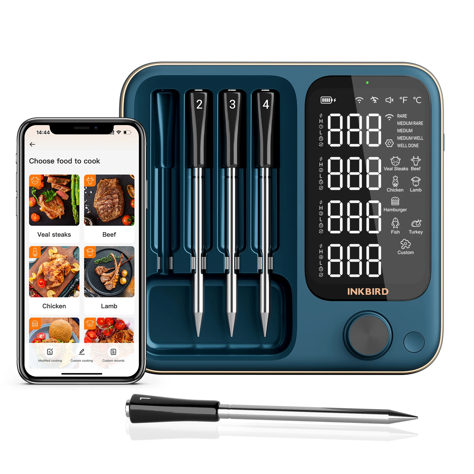 INKBIRD WiFi 5G&Bluetooth Meat Thermometer with 4 Multi-Sensor Probes, NIST Accuracy, 25H Battery, IP67 Waterproof for BBQ Grill