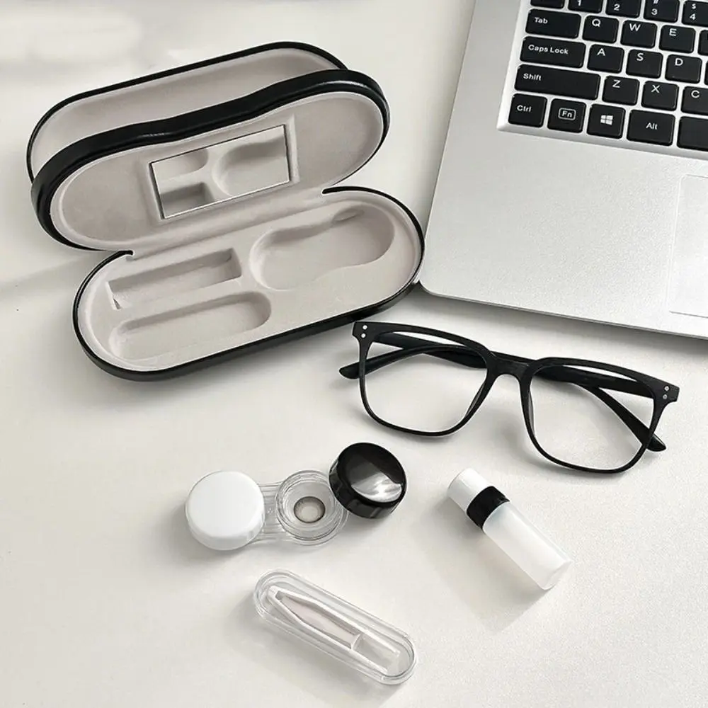 

2 in 1 Glasses Storage Case with Mirror Double Layer Cosmetic Case PU Leather Box Compression-resistant Glasses Protective Cover