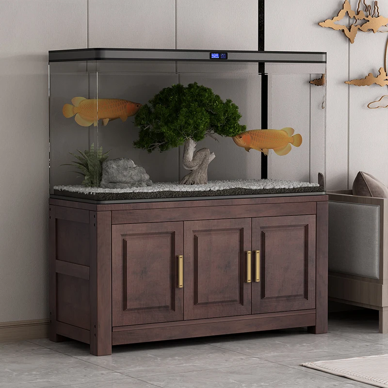 European style fish tank bottom cabinet base, pure wooden frame, partition cabinet, household aquarium, large load-bearing