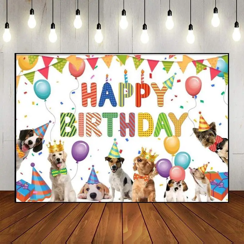 Dog Theme Decoration Baby Shower Banner Pet Happy Birthday Background Photography Backdrop Custom Owner Party Photo Cartoon Wall