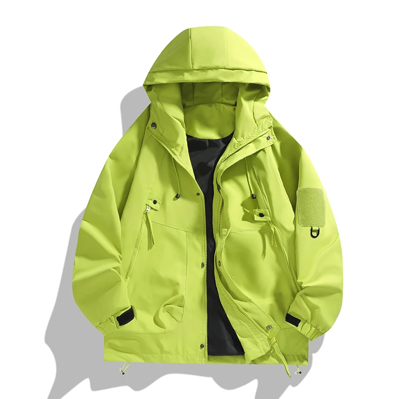 Men's Casual Loose Hooded Outdoor Jacket 2026 Spring Autumn Windproof Water-proof Hardshell Technical Sport Solid Parka Top Coat