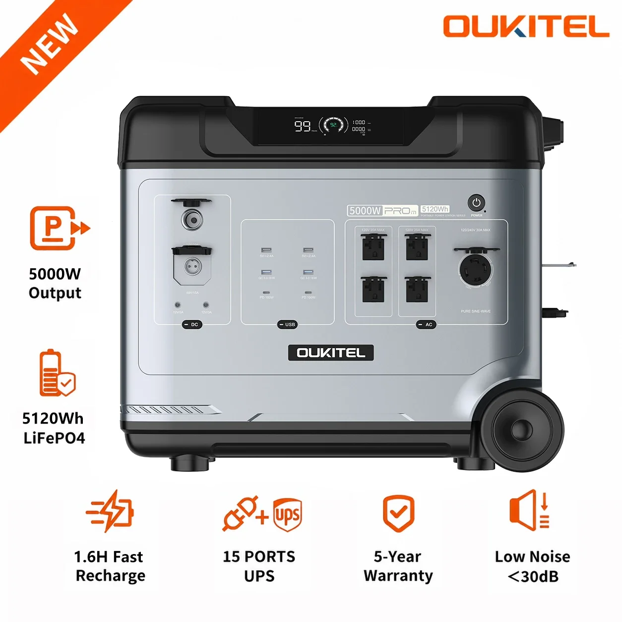 

Oukitel BP5000 Pro Max 5000W Solar Portable Power Station, 5120Wh LiFePO4, 120V/240V, Expandable to 19kWh, 1.6H Fast Charge, Ups, Home Emergency RV Camping
