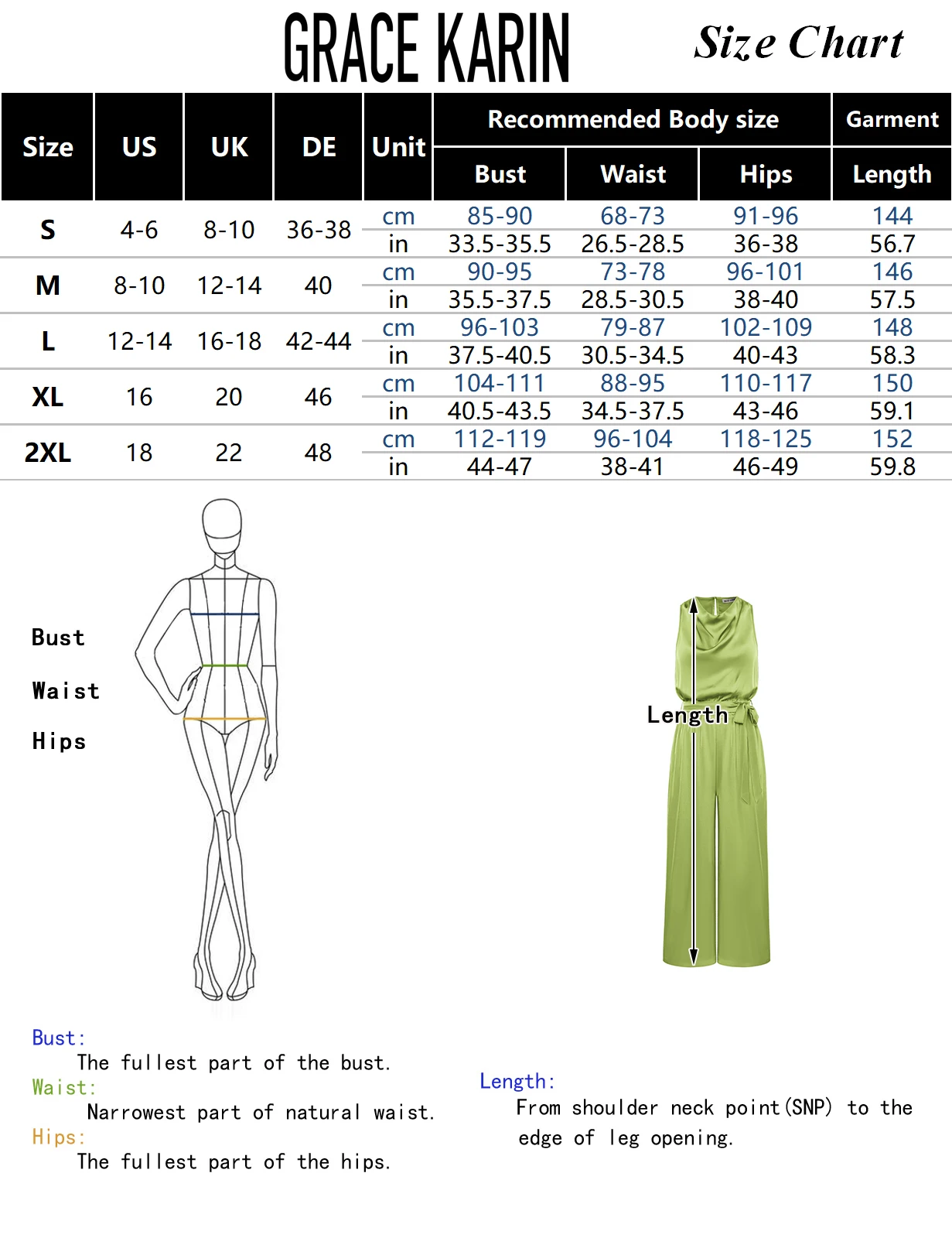 GK Women Wide Leg Jumpsuit Sleeveless Cowl Neck Elastic Waist Palazzo Pants