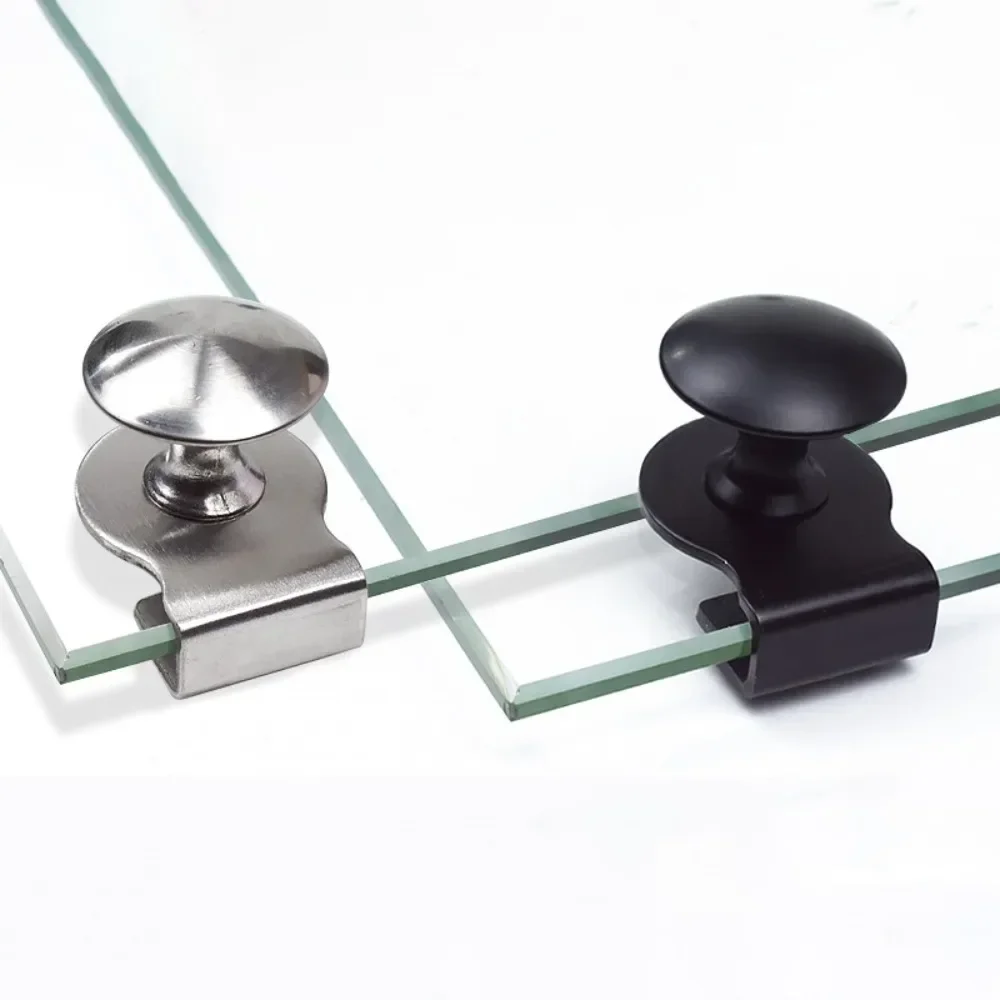 2PCS Metal Door Handle Clip Glass Door Pull Handle Clamp Showcase Cabinet Drawer Pull Knob No Drilling Glass Sliding Door Handle