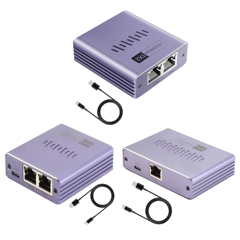 

Gigabit Ethernet-сплиттер От 1 до 2/3/4, LAN-сплиттер, 1000 Мбит/с, RJ45, LAN-сплиттер с кабелем питания Type-c для кабеля Cat6/7/8