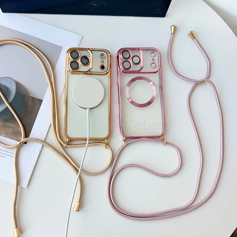 Crossbody Lanyard Strap Überzug Magnetische Für Magsafe Klar Fall Für iPhone 17 Pro Max 16 15 Plus 14 13 12 11 weiche Stoßstange Abdeckung