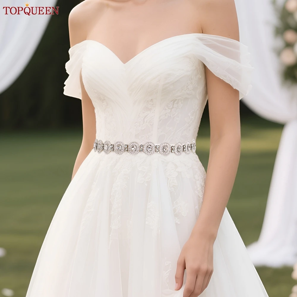 TOPQUEEN Ronde Kralen Bruiloft Riem Strass Bruids Sjerp Geschikt voor Fashion Party Baljurk Riemen Bruidsmeisje Gift S253