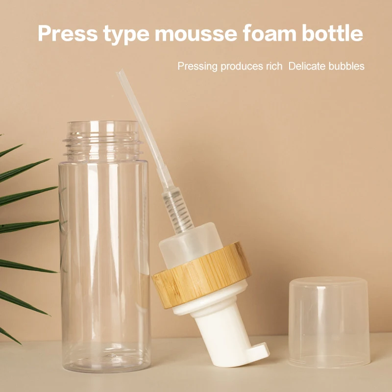 150ml Travel Bamboo Foam Pump Bottle Empty Face Cleaner Cosmetic Bottle Shampoo Soap Dispenser Refillable Hand Sanitizer Foaming