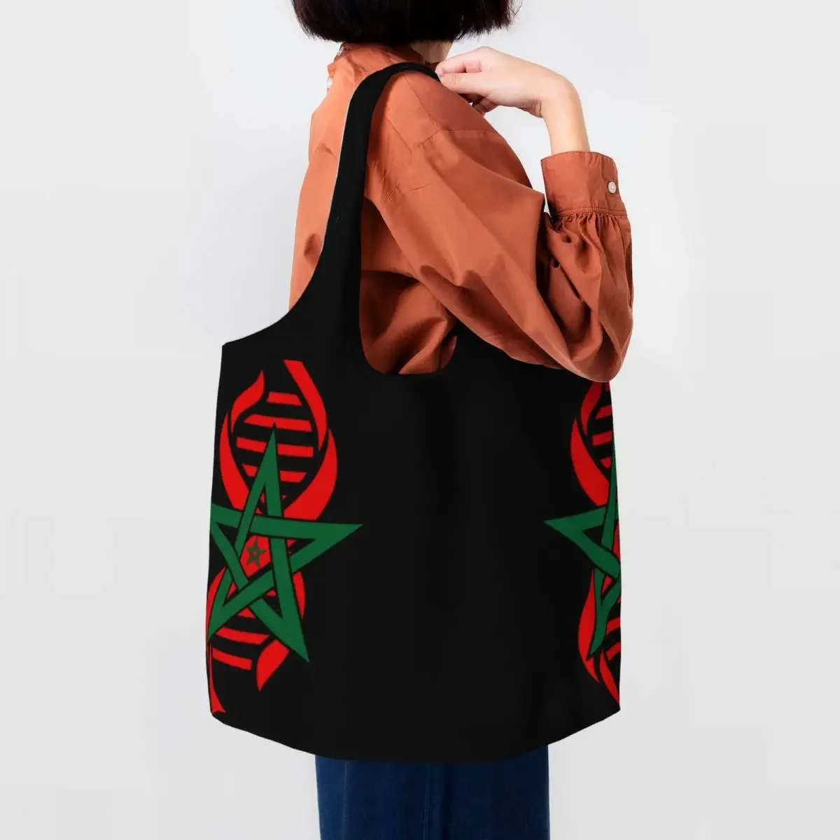 My DNA Is Moroccan Roots Grocery Shopping Bag Canvas Shopper Tote Shoulder Bag Big Capacity Washable Morocco Flag Pride Handbag