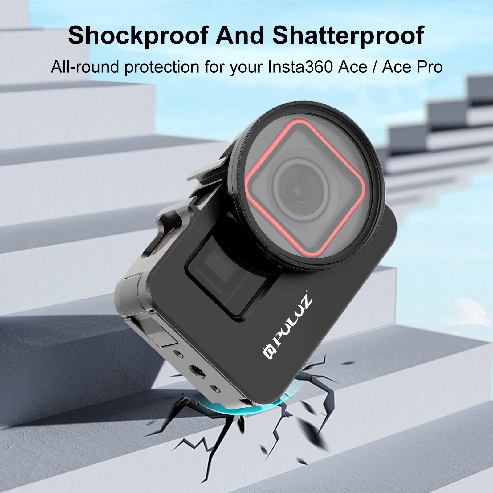 PULUZ Metal Rabbit Cage For Insta360 Ace Pro / Ace  Adapter Frame with 52mm UV Filter & Adapter Ring