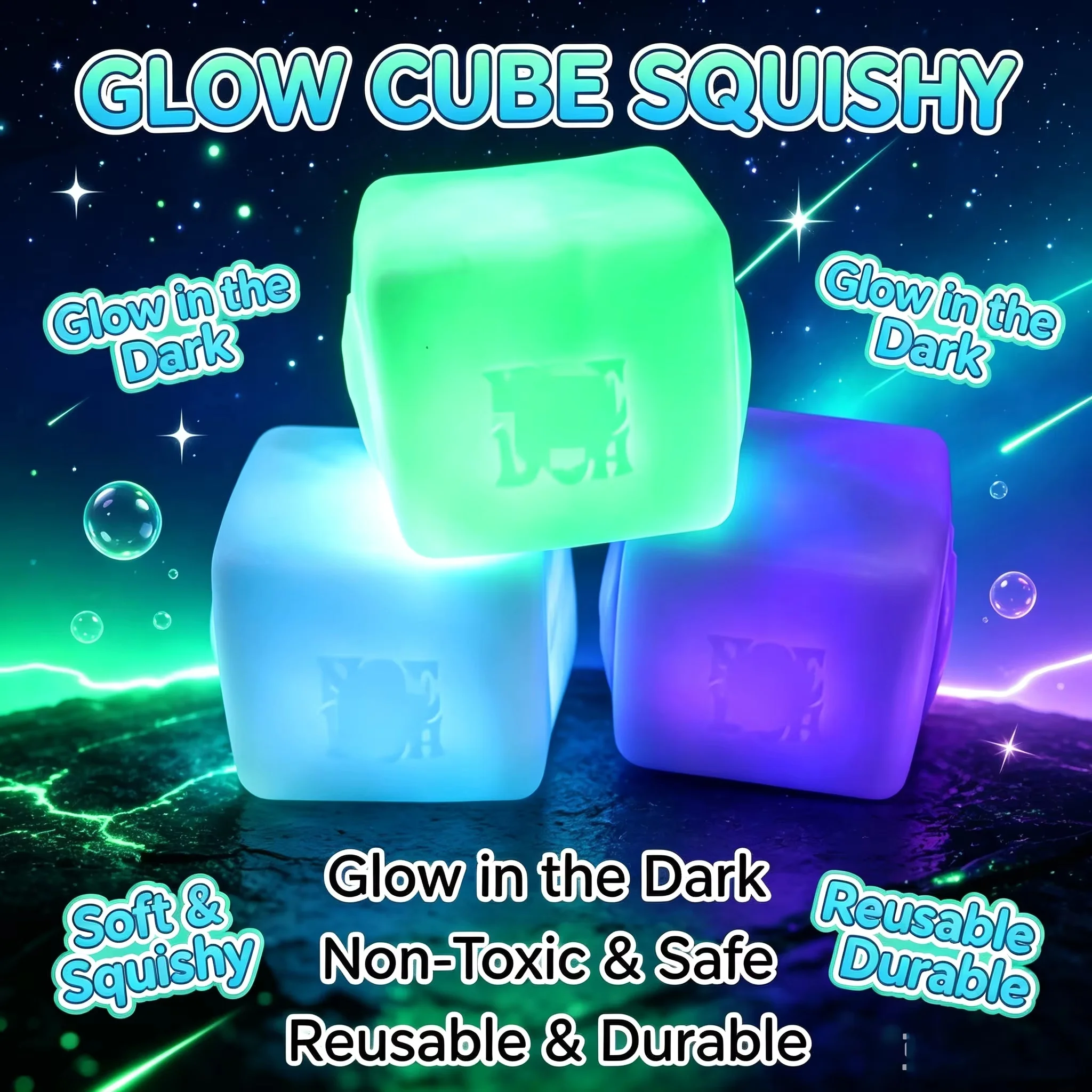 New Schylling Needoh Nice Cube Squishy Stress Toy Glow In The Dark Slow Rebound Sensory Glitter Pressure Relief For Adults Gifts
