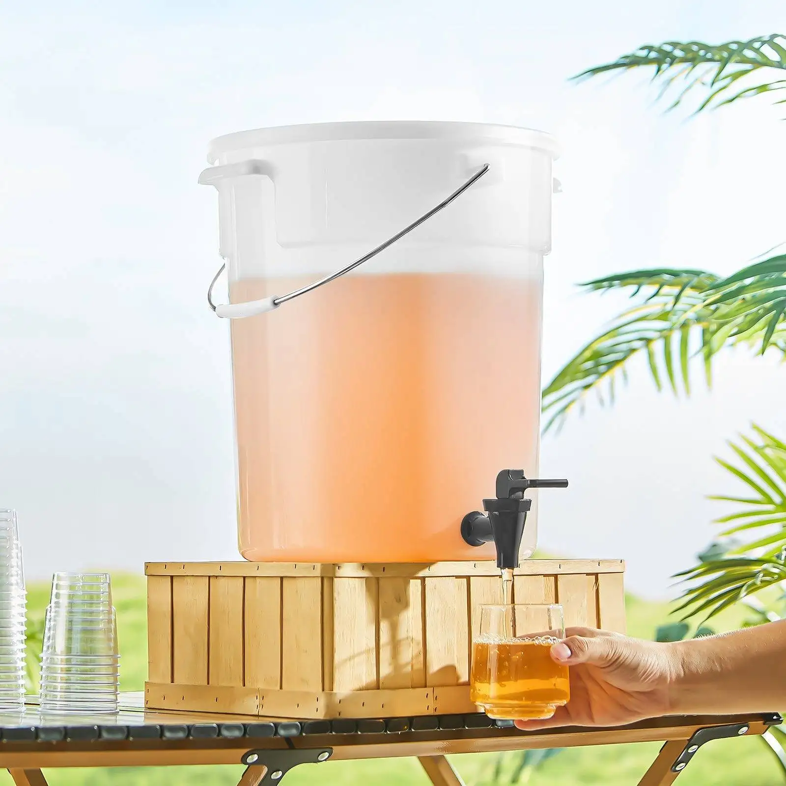 

Диспенсер для напитков, 5-галлонный диспенсер для напитков для вечеринок, пластиковый диспенсер для сока с краном и крышкой, для холодного чая и лимонада