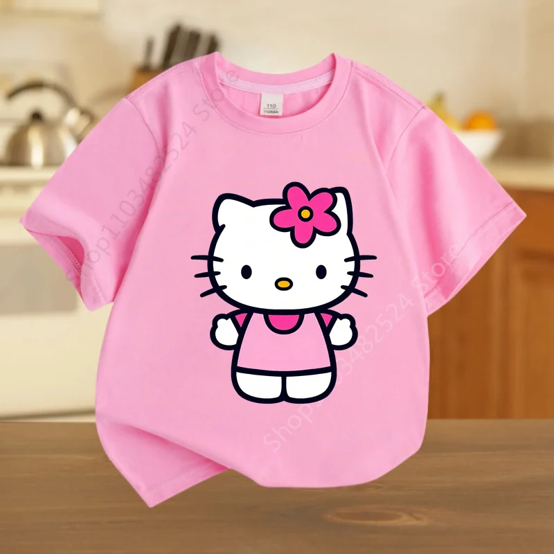 Summer Kid Girl Boy Tshirt Hello Kitty Children's T-shirt Kawaii T Shirt Sanrio Anime Cartoon Casual Men Clothes Women Shirt Top