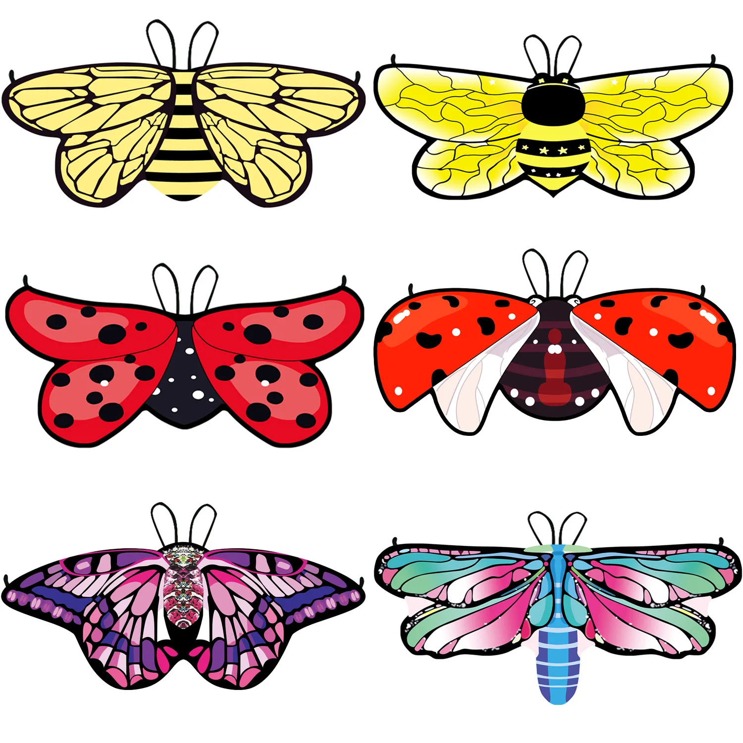 Butterflies Bees Insects Cloaks Stage Performance Children's Printed Butterfly Wings Cloaks Headband Mask Cosplay Accessory Set