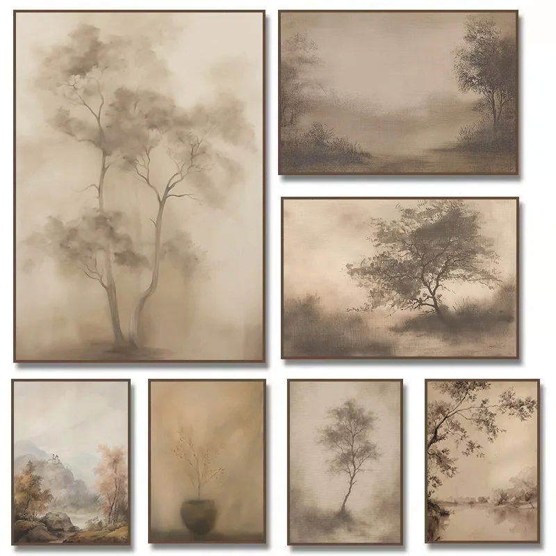 Misty Forest Let the Olive Tree Speak First - Lienzo sin marco con diseño retro y neutro para decoración de pared del hogar