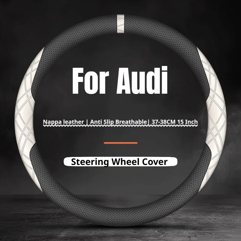 New Two‑Tone Color Car Steering Wheel Cover Breathable 15 Inch For Audi B9 C8 D5 FY 4M F5 8Y Q5 Q7 Q8 A4 A6 A8 Car Accessories