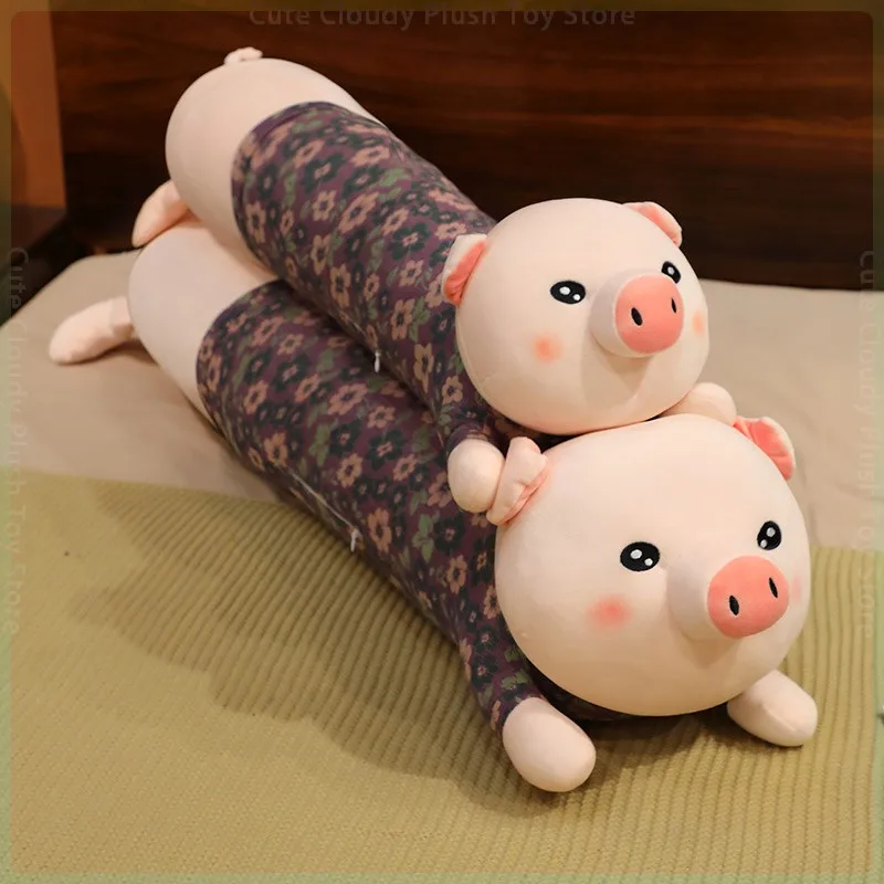 80/100cm New Print Cloth Lying Bunny Plush Toy Long Pillow Cartoon Stuffed Animal Pink Pig Doll Soft Bed Cushion for Girls Gifts