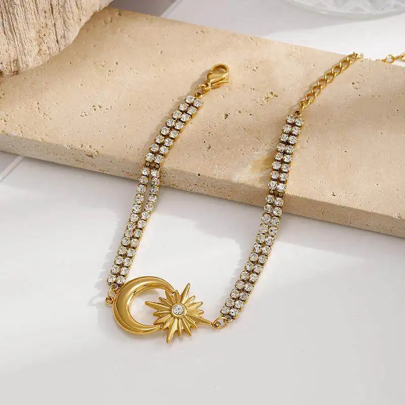 

Stainless Steel Zirconia Star Moon Bracelet Women's Elegant Lightweight Luxury Jewelry Hand Accessory Cross-Border