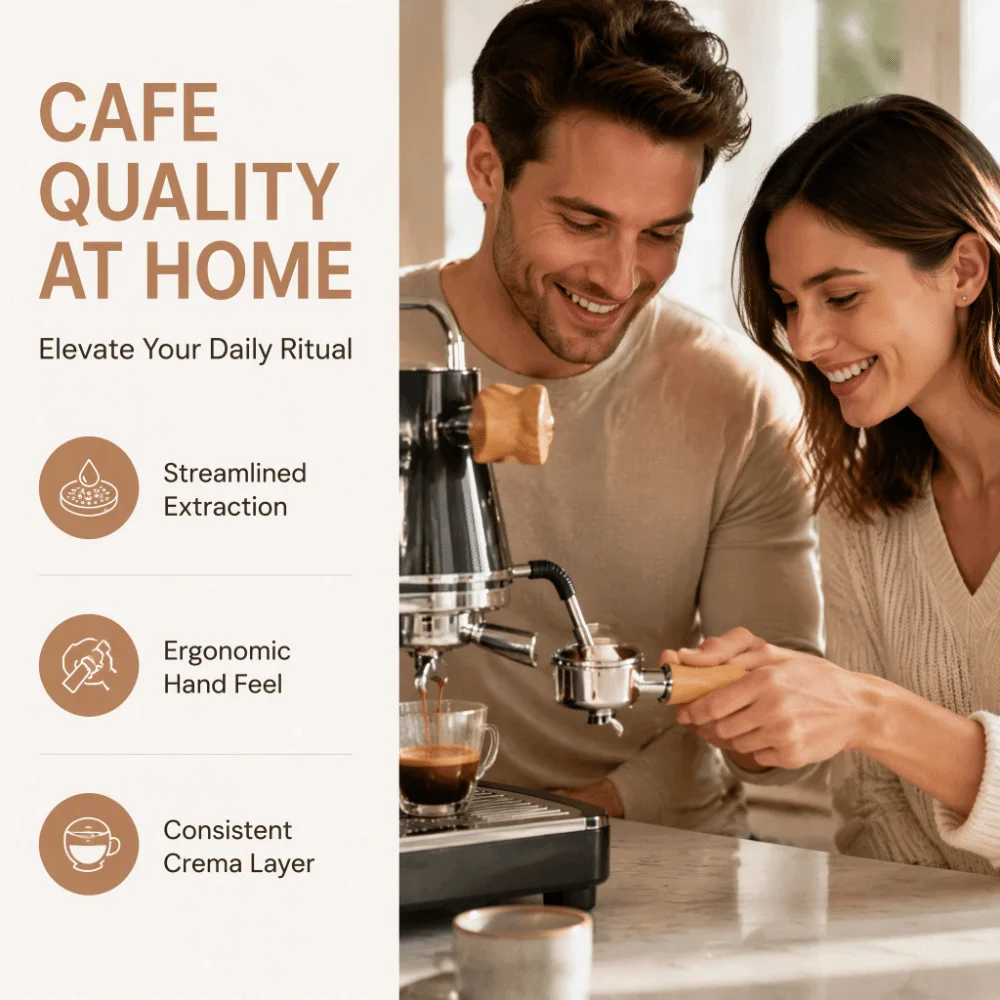 51mm Diameter Bottomless Coffee Portafilter 2 Ears Design Wood Handle 51mm Coffee Portafilter Circular Filter Screen