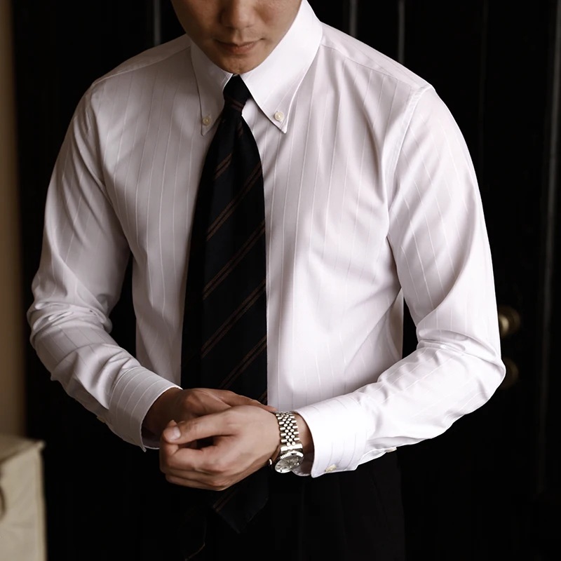 

Casual Stripe Shirt Men's Long Sleeve Spring Summer Business Iron-free Slim-fit Button-down Point Collar Gentleman Versatile ...