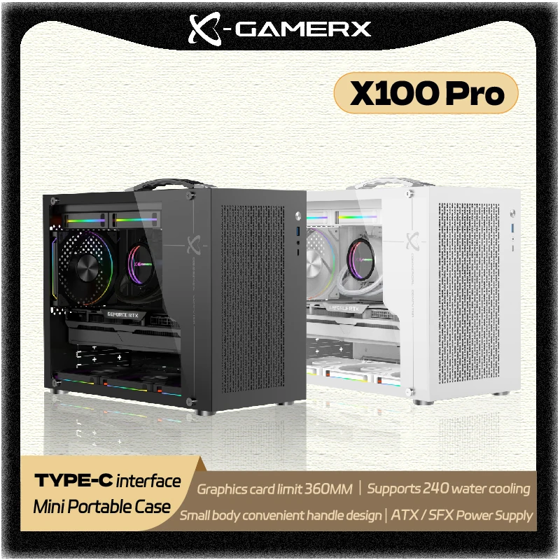 

Power Train X-Gamerx X100 Pro MATX PC case TYPE-C port Transparent side 240 water-cooled ATX SFX power supply mini portable case
