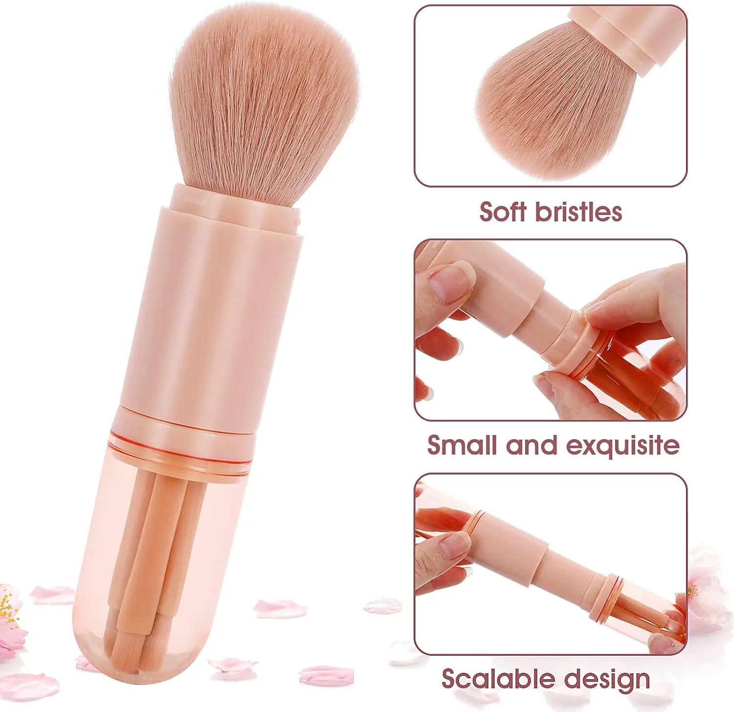 مجموعة فرش مكياج صغيرة 4 في 1، فرشاة شفاه محمولة، فرشاة هايلايتر لظلال العيون، فرشاة كريم أساس صغيرة قابلة للسحب للمكياج الأخضر