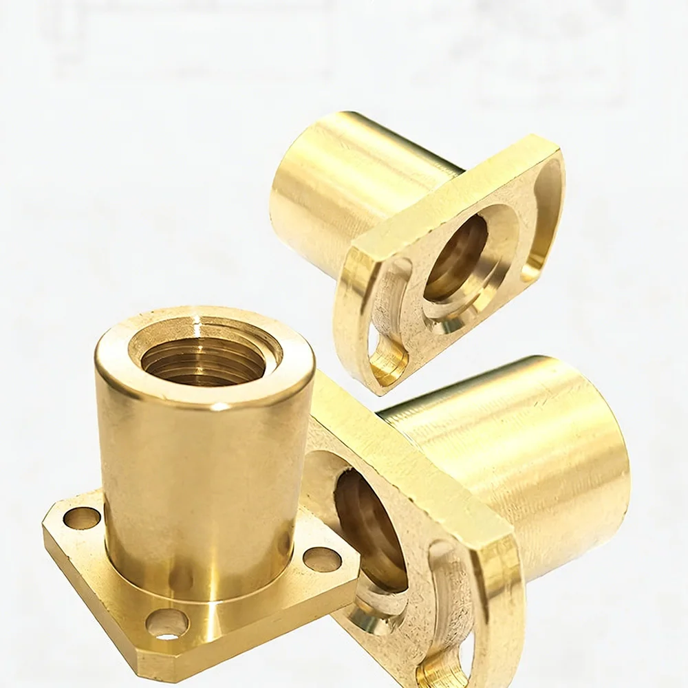 1Pcs Brass Flange Trapezoidal Lead Screw Nut Double Flat Side Trimming Nut T10 T12 T14 T16 T18 T20 T22 T24 T25 T40 Machine Parts