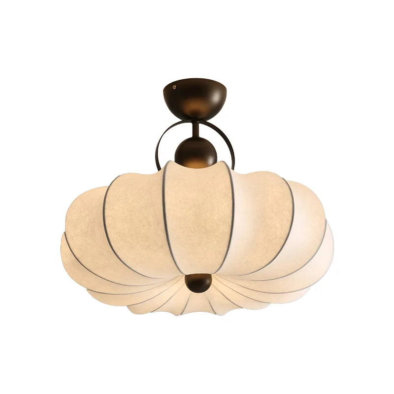 

French retro bedroom ceiling light medieval fabric dining room light imitation silk wabi sandy wind warm room main light